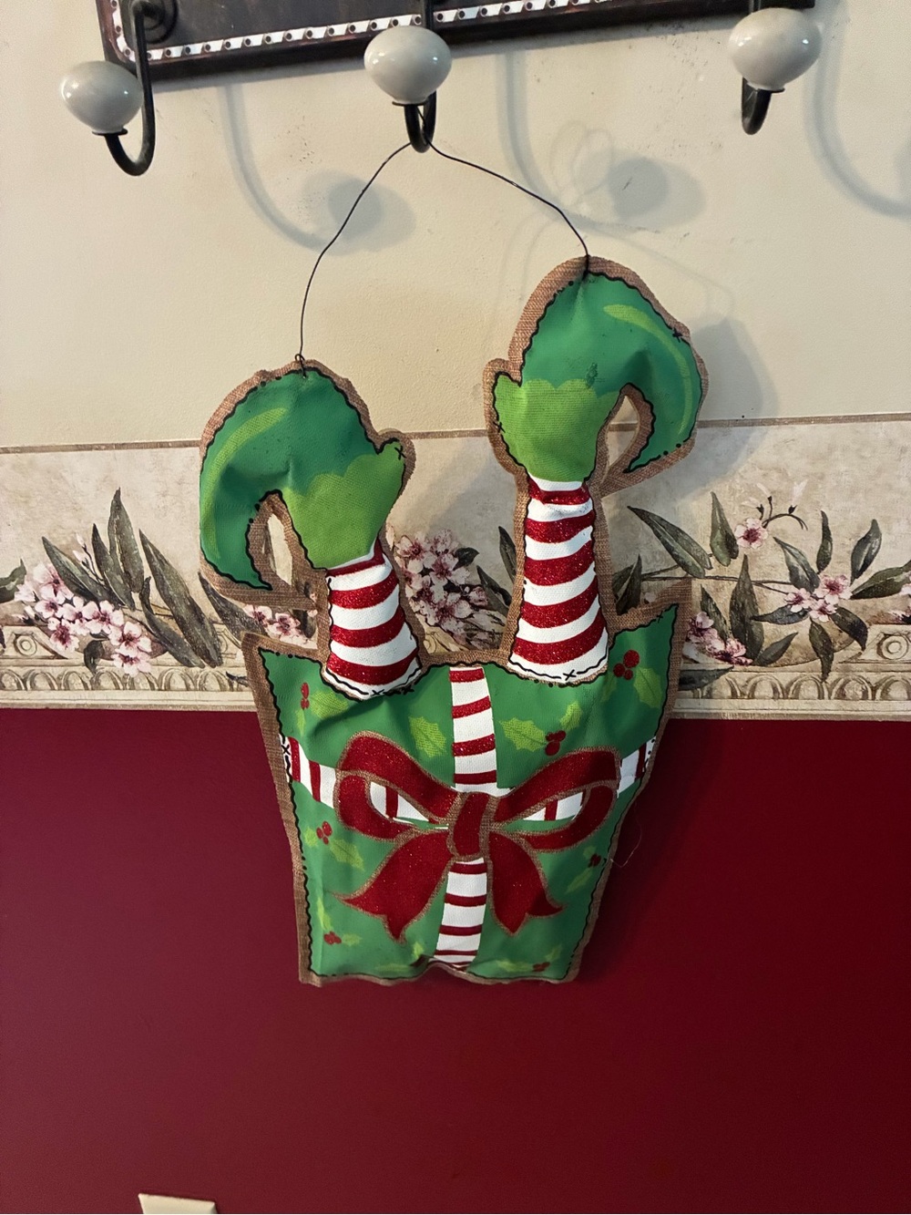 Green Elf Legs Holiday Door Hanger by
